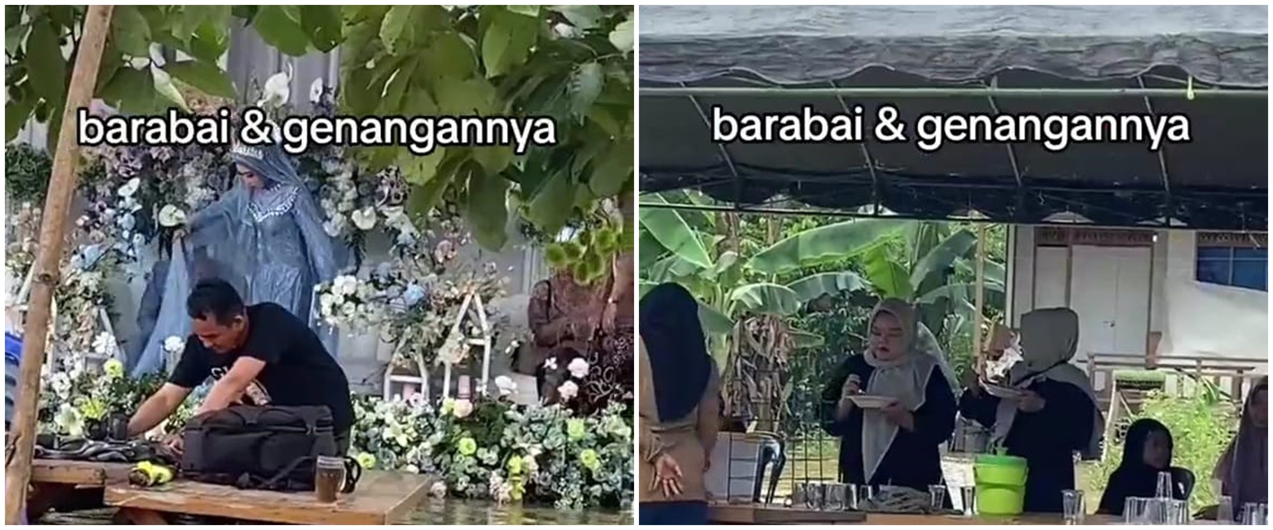 Momen kondangan di tengah banjir ini bikin tamu pakai perahu, basah sedikit nggak ngaruh