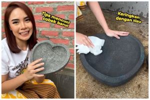 Tak perlu direndam air atau digosok ampas kelapa, trik cuci cobek batu ala wanita ini ampuh basmi debu