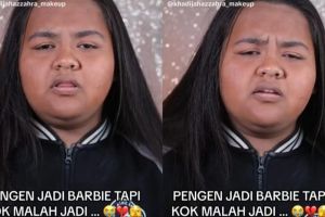 Awalnya mirip Keanu, transformasi makeup wanita chubby berwajah kusam ini hasilnya bak boneka Bratz