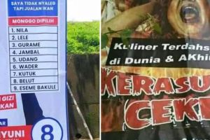 45 Potret kocak spanduk pedagang ini nyelenehnya bikin pembeli bingung, akal pedagang ada-ada saja