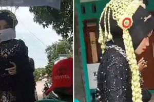 Tinggalkan resepsi demi nyoblos, wanita datang ke TPS dengan kostum pengantin ini tuai sorotan