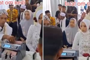 Terima mahar segepok, momen pengantin hitung uang pakai mesin bak di bank ini bikin mata berbinar