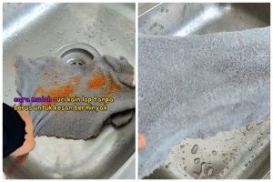 Tak perlu direndam dulu, ini trik cuci lap dapur berminyak agar bersih kesat pakai 1 bahan sederhana
