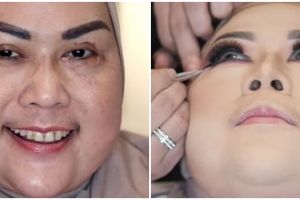 Transformasi makeup emak-emak berwajah bulat ini hasilnya mirip Barbie, bentuk alisnya bikin salfok