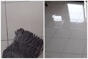 Pakai 1 bahan dapur, cara bapak-bapak mengepel lantai kusam ini bikin kinclong, kesat, dan mengilap