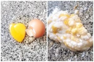 Bukan ditaburi tepung, ini cara bersihkan telur pecah di lantai agar tak bau amis pakai 1 bumbu dapur