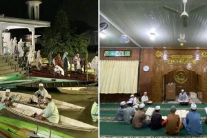 Tetap tarawih meski dilanda banjir, perjuangan warga Jambi naik sampan demi ke masjid ini tuai sorotan