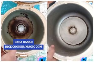 Tanpa dioles pasta gigi atau digosok sitrun, ini trik ampuh bersihkan noda gosong di dasar rice cooker