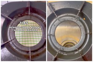 Tanpa cuka, emak-emak ini punya cara basmi kerak dan noda minyak di tatakan kompor pakai 2 bahan dapur