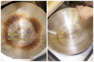 Pakai 1 ampas dapur, trik enyahkan noda gosong wajan stainless ini ampuh bikin kinclong