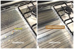 Cuma pakai 1 ampas dapur, trik basmi noda minyak di kompor ala emak-emak ini ampuh bikin kesat
