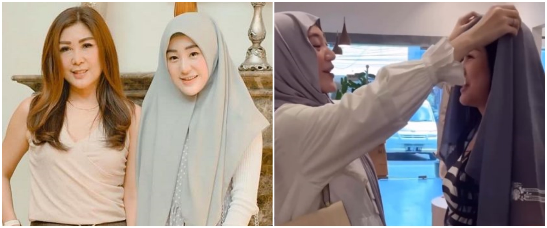 Kebersamaannya bikin adem meski beda keyakinan, ini 9 momen Larissa Chou pakaikan hijab ke ibunya
