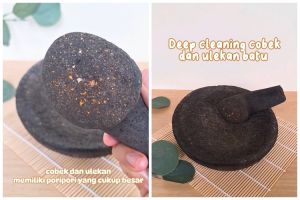Tak perlu beras atau ampas kelapa, begini trik mencuci cobek batu agar bersih dari bekas bumbu