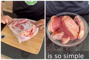 Tanpa masuk microwave, pria ini punya trik mencairkan daging beku dalam 5 menit pakai 2 bahan dapur