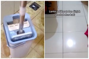 Tanpa cuka, mamah muda ini punya cara mengepel lantai agar kinclong dan kesat pakai 2 bahan dapur