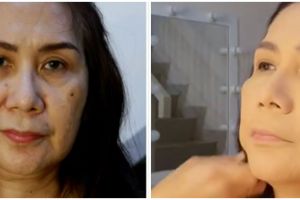 Transformasi makeup emak-emak dengan wajah bopeng ini hasilnya jadi auto mulus dan tampak muda