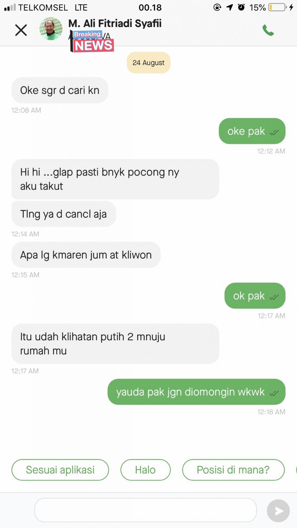 13 Chat lucu driver ojek online dengan penumpang ini tak bisa berword-word