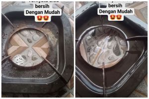 Tanpa direndam air panas, ini cara bersihkan tatakan kompor berminyak dan berkerak pakai 3 bahan dapur