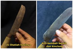 Bukan diamplas, ini trik hilangkan karat menahun pada pisau agar tajam kembali pakai 1 bahan dapur
