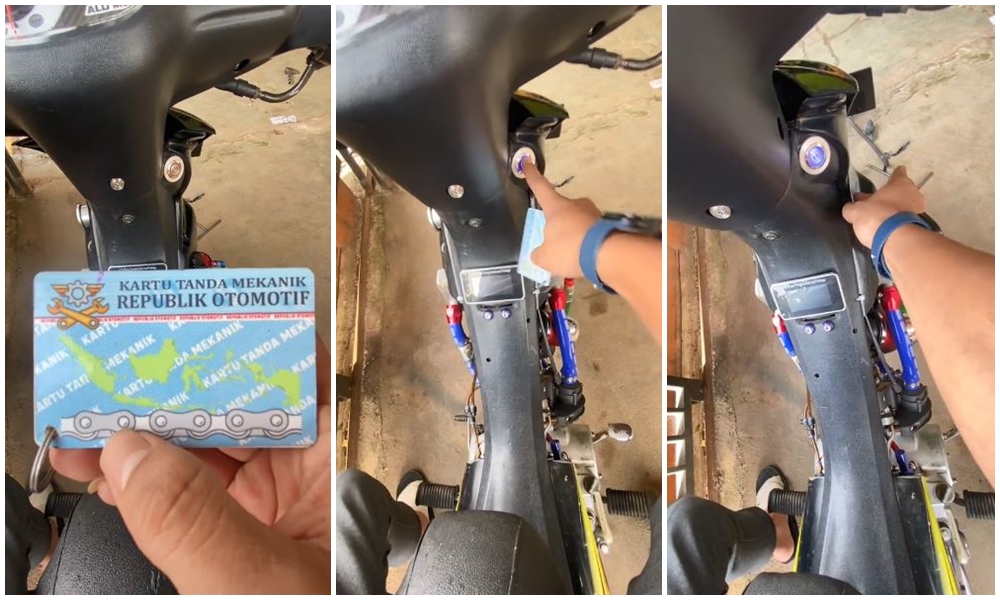 Momen pria pamer motor berteknologi canggih bisa nyala pakai scan KTP, endingnya bikin tepuk jidat