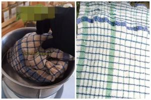 Tak perlu direndam sabun, begini cara cuci lap dapur kumal dan berminyak cuma pakai 1 bahan dapur
