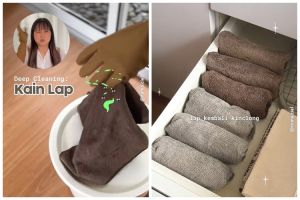 Tak perlu repot disikat, ini trik mencuci lap dapur dekil cuma andalkan 1 bahan dapur