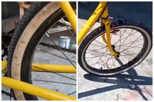 Modal Rp5.000, cara bapak muda bersihkan ban sepeda ini ampuh bikin kinclong lagi pakai 1 bahan dapur