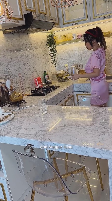 Berprofesi sebagai chef, 9 potret dapur Vindy Lee ini desainnya mungil tapi mewah pakai marmer