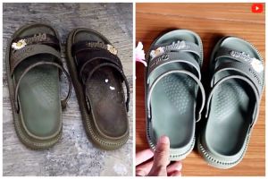 Trik cuci sandal selop wanita yang hitam dan berjamur, kinclong seperti baru cuma pakai 1 bahan dapur