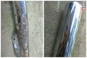 Bukan diamplas dan dicat ulang, ini trik hilangkan karat di knalpot motor pakai 1 bahan dapur