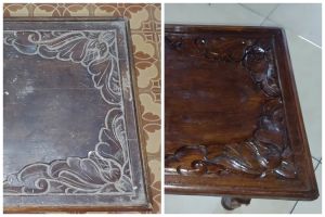 Modal Rp2.000, cara ibu muda bersihkan meja kayu kusam ini hasilnya kinclong lagi pakai 1 bahan dapur