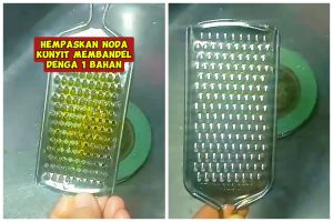 Tanpa disikat, emak-emak ini bagikan trik hilangkan noda kunyit di parutan pakai 1 bahan sederhana