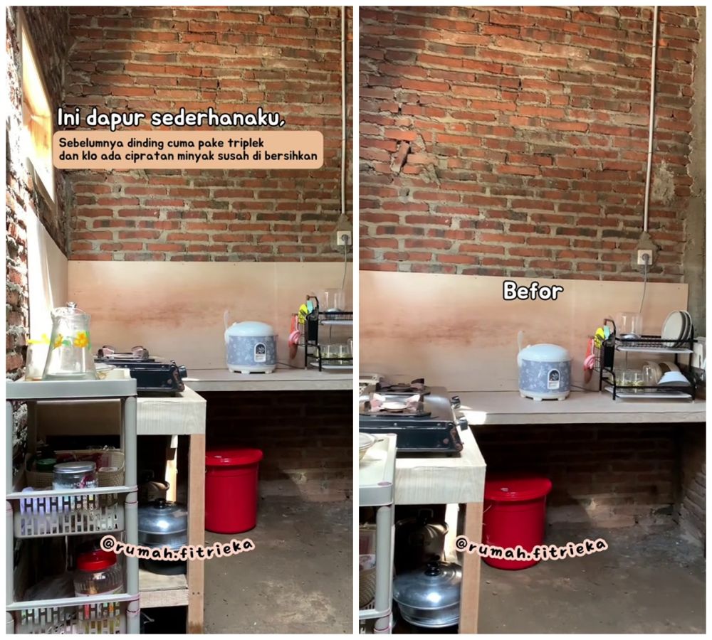 Cuma berlapis triplek, trik ibu-ibu ubah dapur bata jadi estetik ini modalnya nggak sampai Rp 100 ribu