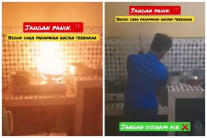 Jangan disiram air, begini cara cepat dan aman padamkan wajan terbakar api pakai 1 alat sederhana