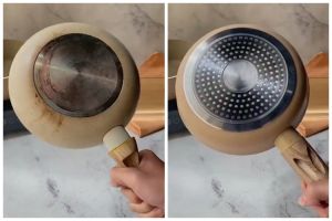 Nggak perlu dicuci, ini cara praktis hilangkan kerak gosong di pantat teflon andalkan 2 bahan dapur