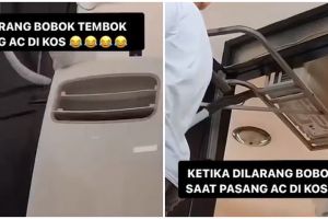 Dilarang membobok tembok kos, lifehack nyeleneh pria pas pasang AC ini idenya menantang gravitasi