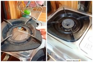 Tak perlu disirami cuka, ini trik bersihkan kerak hitam tungku kompor cuma pakai 1 bahan sederhana