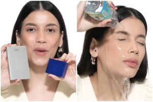 Aksi Sabrina Chairunnisa uji ketahanan bedak padat Inez sampai diguyur air, luntur nggak ya?