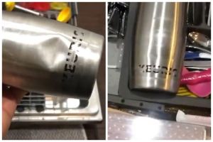 Cara memperbaiki gelas stainless penyok ini praktis, kembali normal dengan bantuan 1 alat dapur