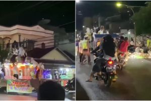 Ikut takbir keliling setel musik DJ, aksi gerombolan pemuda jatuh dari truk ini disebut kena karma