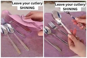 Bukan digosok sabun, ini trik cuci sendok stainless agar bersih berkilau pakai 1 alat dan bahan dapur