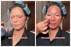 MUA sulap wanita paruh baya wajah penuh flek hitam hasilnya antidempul, foto before-after bikin takjub