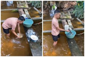 Viral pria cuci piring di kali keruh belakang rumah bikin warganet salah kaprah, begini faktanya