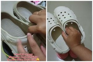 Tanpa racikan pembersih khusus, ini cara bersihkan sandal dekil jadi kinclong lagi pakai 1 bahan dapur