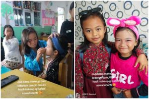 Anak kelas 1 SD ini rias teman-temannya untuk acara tari, hasil makeupnya bak MUA professional