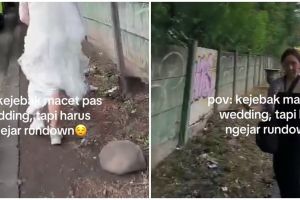 Viral pengantin wanita lari-larian terobos macet agar tak telat saat akad, aksinya bak di film