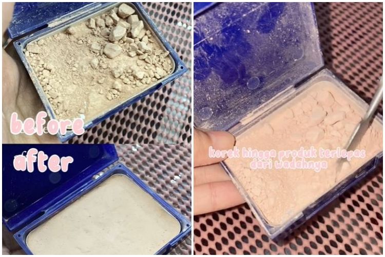 Bukan dicampur alkohol, cara perbaiki bedak padat pecah ini cuma perlu 1 alat makan