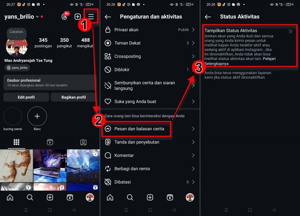 Cara strongmenyembunyikan status online Instagram/strong dan strongwaktu aktif terakhir/strong