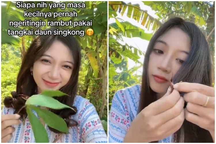 Cewek ini mengeriting rambut pakai tangkai daun singkong hasilnya bak dicatok, begini tutorialnya