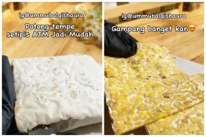Trik memotong tempe agar hasilnya setipis kartu ATM dan rapi antirusak, cocok dibikin keripik